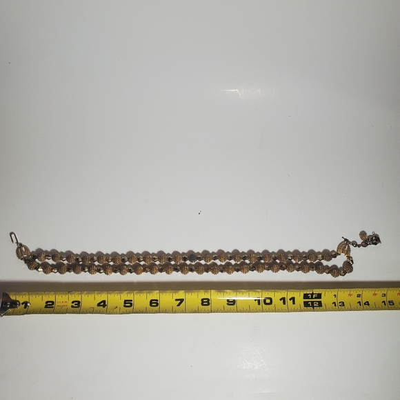 Vintage TRFARI Double Strand Gold Tone Textured and  Faceted Beaded Necklace - Picture 4 of 6